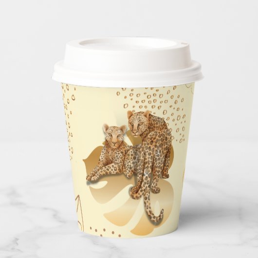 Geel goudblad bladluippapierbekertje. papieren bekers (Voorkant)