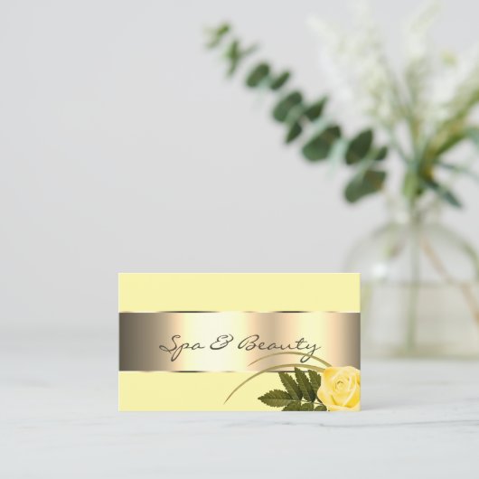 Geel gouddeeg Kute Roos Flower Modern Floral Visitekaartje (Staand voorkant)