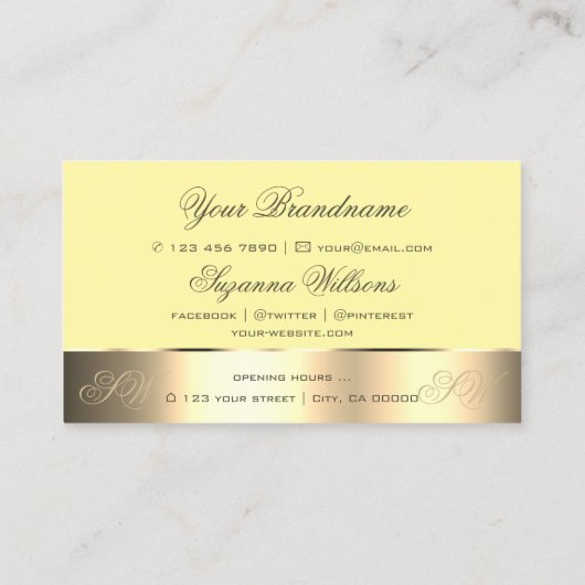 Geel gouddeklaag Roos Bloem met monogram Visitekaartje (Achterkant)