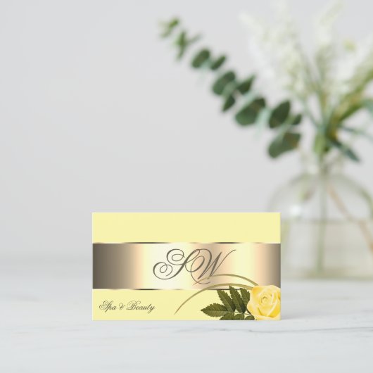 Geel gouddeklaag Roos Bloem met monogram Visitekaartje (Staand voorkant)