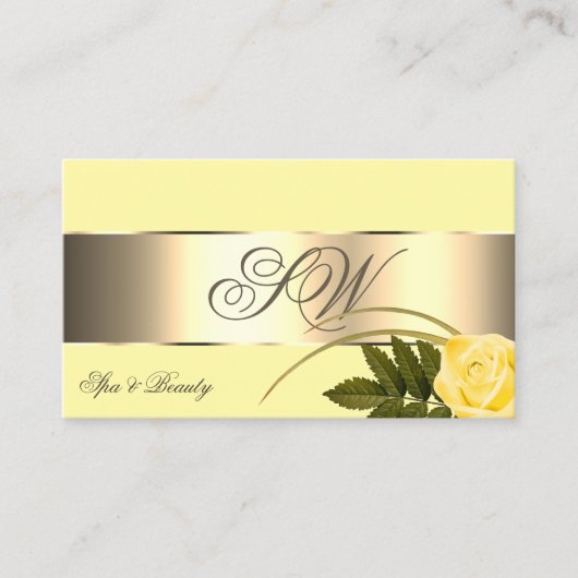Geel gouddeklaag Roos Bloem met monogram Visitekaartje (Voorkant)