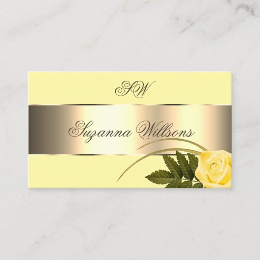 Geel gouddeklaag Roos met Initialen Visitekaartje (Voorkant)