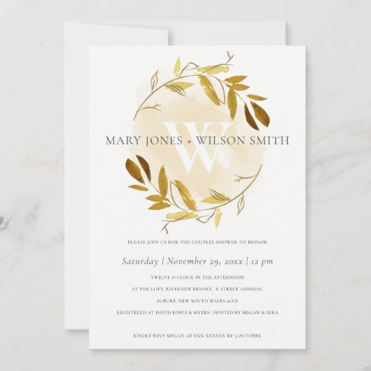 GEEL GOUDE FOLIAGE WREATH KOPPELS SCHOONKAART BEDANKKAART (Voorkant)