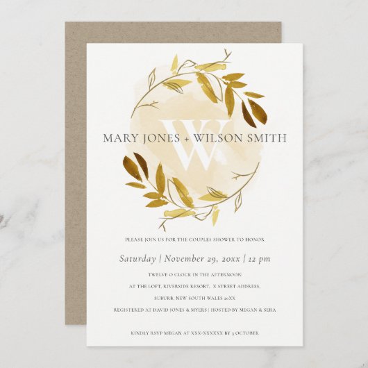 GEEL GOUDE FOLIAGE WREATH KOPPELS SCHOONKAART BEDANKKAART (Voorkant / Achterkant)