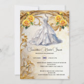 Geel gouden bruidsjurk rozen luxe bloemen kaart (Voorkant)