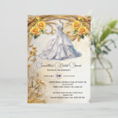 Geel gouden bruidsjurk rozen luxe bloemen kaart (Staand voorkant)