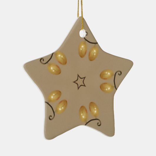 Geel gouden eierpatroon paaseieren bijtend beige keramisch ornament (Rechts)