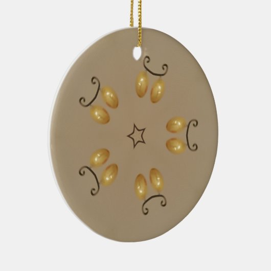 Geel gouden eierpatroon paaseieren bijtend beige keramisch ornament (Rechts)