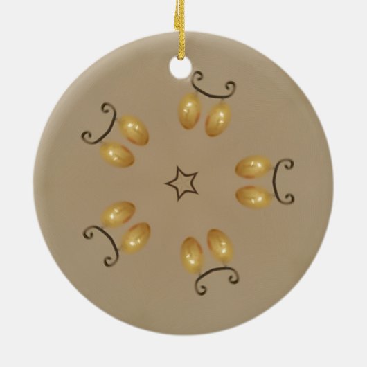Geel gouden eierpatroon paaseieren bijtend beige keramisch ornament (Achterkant)