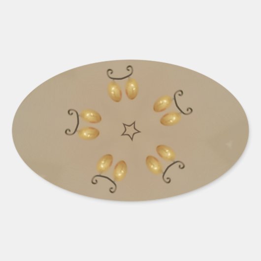 Geel gouden eierpatroon paaseieren bijtend beige ovale sticker (Voorkant)