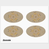 Geel gouden eierpatroon paaseieren bijtend beige ovale sticker (Vel)