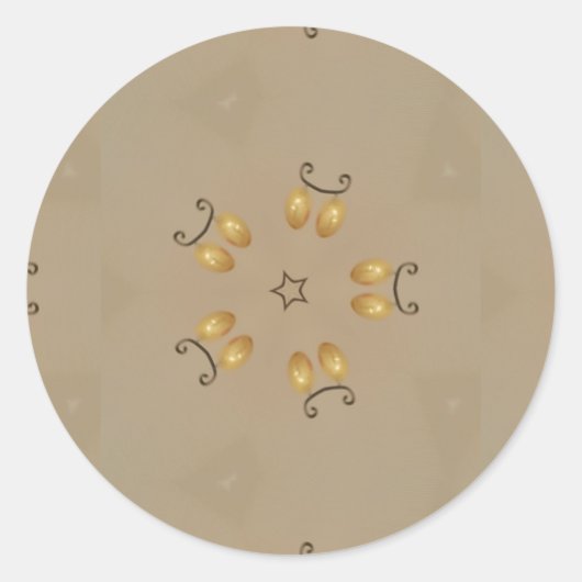 Geel gouden eierpatroon paaseieren bijtend beige ronde sticker (Voorkant)
