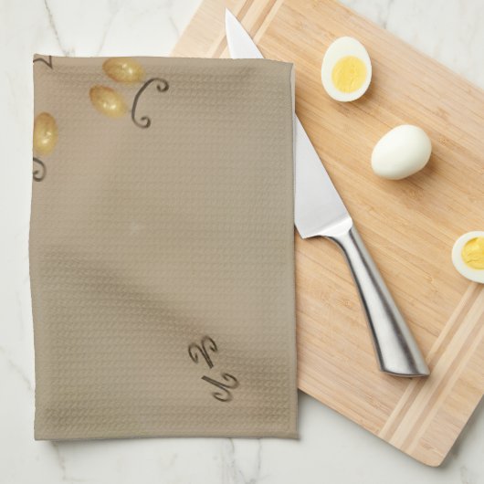 Geel gouden eierpatroon paaseieren bijtend beige theedoek (Quarter Fold)