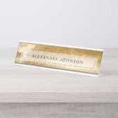 Geel Gouden Folie Luxe Brush Strokes Bureau Naambordje (Voorkant)