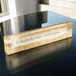 Geel Gouden Folie Luxe Brush Strokes Naambordje