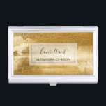 Geel Gouden Folie Luxe Brush Strokes Visitekaarthouder<br><div class="desc">Geel Gouden Folie Luxe Borstel Strokes Business Card Houder met glam zwarte hand geletterde elegante typografie voor het monogram. De trendy gele Gold Foil visitekaarthouder kan voor elk beroep worden aangepast. Als het beroep of de naamtekst niet aan uw behoeften voldoet,  neem dan contact op met de ontwerper.</div>