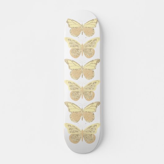 Geel Gouden Glitter Vlinders Skateboard (Voorkant)