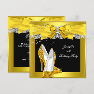 Geel Gouden Glitteren Hoge Hak Schoen Verjaardagsf Kaart
