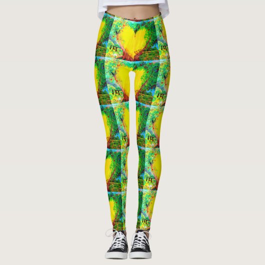 geel gouden harten groen leggings (Voorkant)