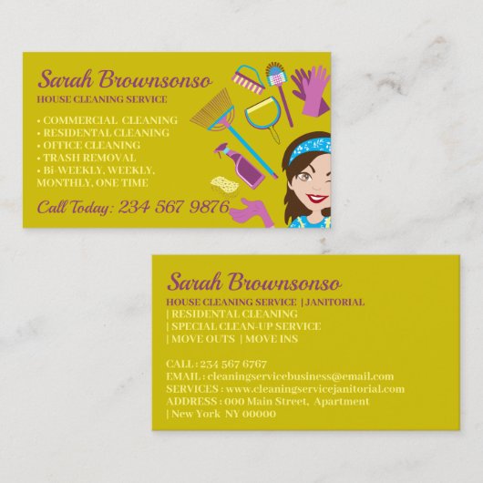 Geel gouden huis schoonmaken Janitorial Glove Scho Visitekaartje (Voorkant / Achterkant)