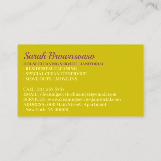 Geel gouden huis schoonmaken Janitorial Glove Scho Visitekaartje (Achterkant)