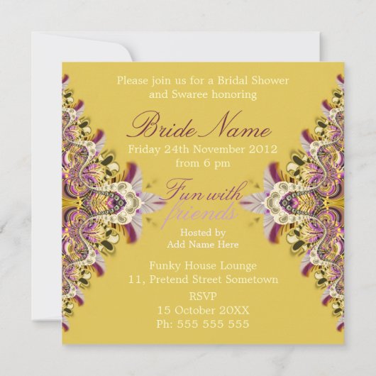 Geel Gouden Kant Boheems Vrijgezellenfeest Kaart (Achterkant)