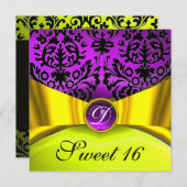 GEEL GOUDEN LINT PAARS ZWARTE DAMAST MONOGRAM KAART (Voorkant / Achterkant)