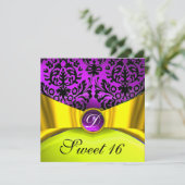 GEEL GOUDEN LINT PAARS ZWARTE DAMAST MONOGRAM KAART (Staand voorkant)