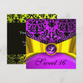 GEEL GOUDEN LINT PAARS ZWARTE DAMAST MONOGRAM KAART (Voorkant / Achterkant)