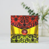 GEEL GOUDEN LINT ROOD ZWART DAMAST MONOGRAM KAART (Staand voorkant)