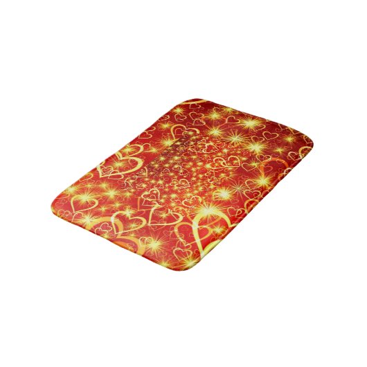 Geel gouden mousserende harten op rode achtergrond badmat (Gekanteld)