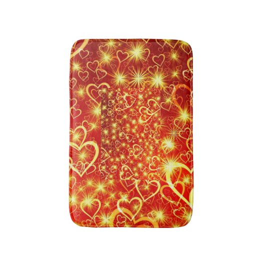 Geel gouden mousserende harten op rode achtergrond badmat (Voorkant Verticaal)