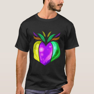 Geel gouden Paars en groen hart voor Mardi Gra T-shirt