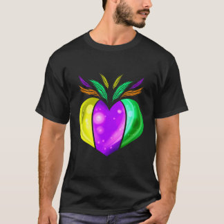Geel gouden Paars en groen hart voor Mardi Gra T-shirt