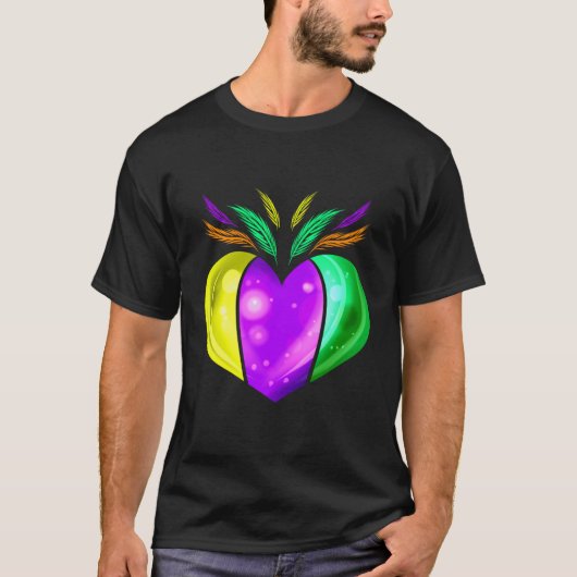 Geel gouden Paars en groen hart voor Mardi Gra T-shirt (Voorkant)