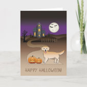 Geel Gouden Retriever & Halloween Haunted House Kaart (Voorkant)