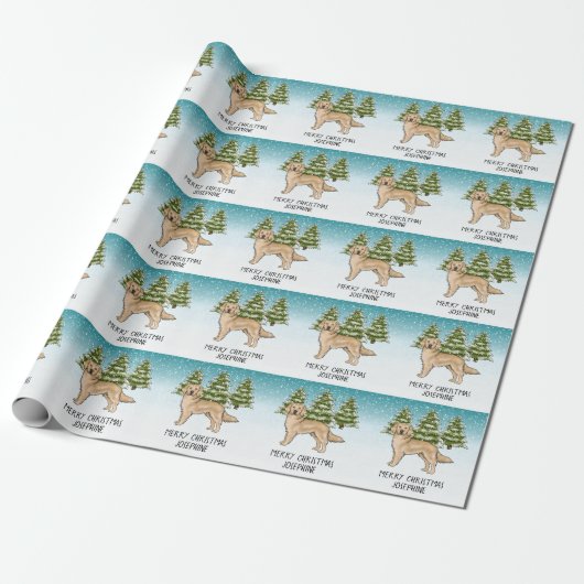 Geel Gouden Retriever Hond Kerst Aangepaste tekst Cadeaupapier (Uitgerold)