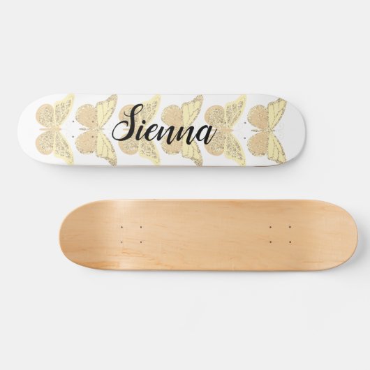 Geel Gouden Sparkle Vlinders Gepersonaliseerd Persoonlijk Skateboard (Horizontaal)
