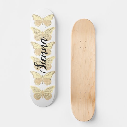 Geel Gouden Sparkle Vlinders Gepersonaliseerd Persoonlijk Skateboard (Voorkant)