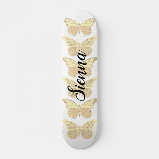 Geel Gouden Sparkle Vlinders Gepersonaliseerd Persoonlijk Skateboard (Voorkant)