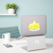 Geel/Gouden Ster en Banner Vinyl Sticker (Laptop op bureau)