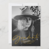 Geel Gouden Stijlvol Schrift Foto Afstudeerfeest Kaart (Voorkant)