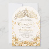 Geel Gouden Vlinders Bloemen Kroon Quinceanera Kaart (Voorkant)