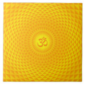 Geel gouden zonnebloem-meditatierwiel OM Tegeltje (Voorkant)