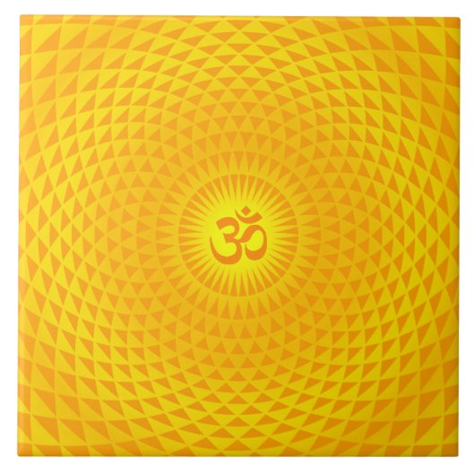 Geel gouden zonnebloem-meditatierwiel OM Tegeltje (Voorkant)