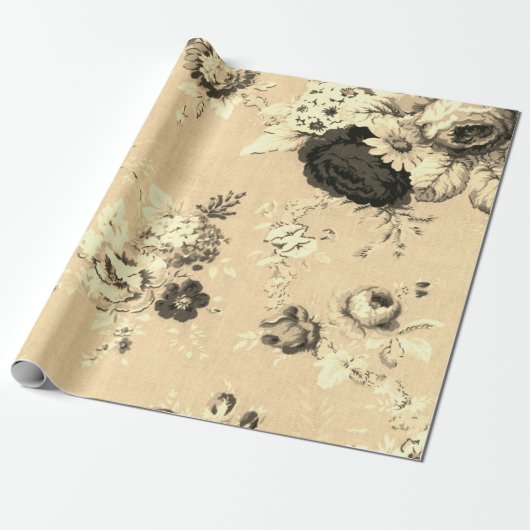  geel goudgesteente Floral Toile Fabric No.5 Cadeaupapier (Uitgerold)