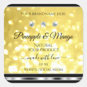 Geel goudglitter Product Labels diamanten zilver