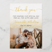 Geel goudglitter wit ombre script bedankt u folie uitnodiging (Voorkant)