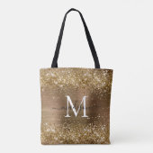 Geel goudglittergeborsteld metaal monogram script tote bag (Achterkant)