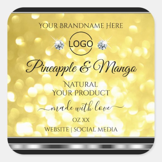 Geel goudglitterproduct Labels diamanten Logo (Voorkant)